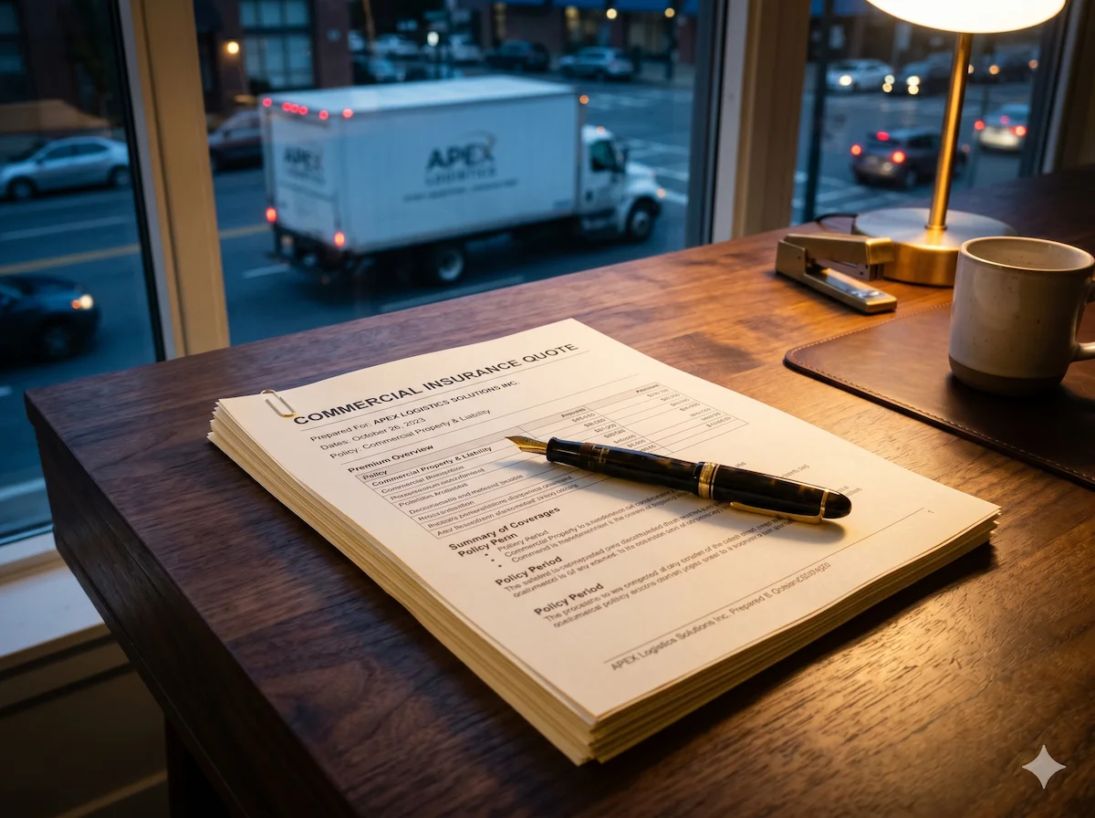 Printed insurance quote document being handed off
